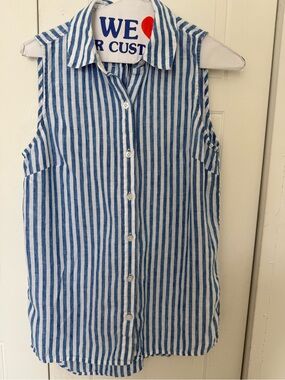 Ladies Tommy Bahama Blue and White Striped Sleeveless linen shirt size XS